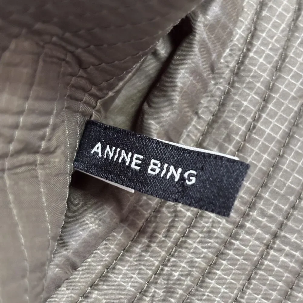 ANINE BING Bucket Hat Women's Large Green Nylon Lined Logo Lightweight